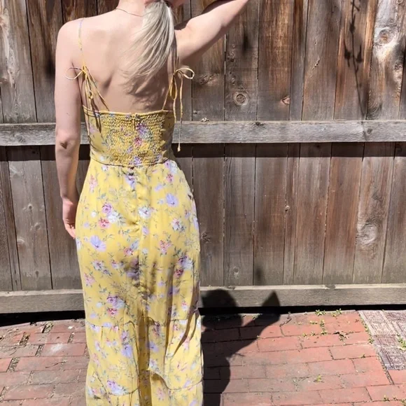 Abercrombie & Fitch Best Dressed Guest Yellow Floral Print Tiered Maxi Dress - Picture 5 of 5